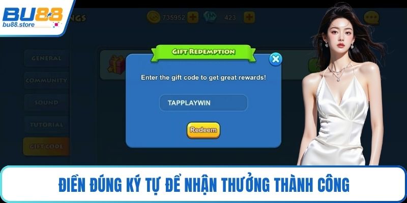 Điền đúng ký tự để nhận thưởng thành công